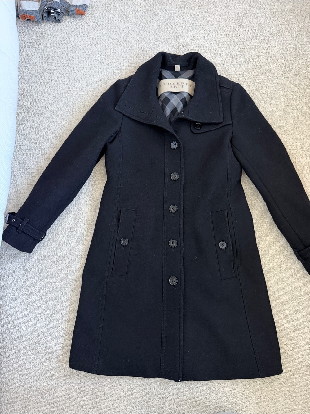 Burberry Black Single-Breasted Wool-Blend Trench Coat